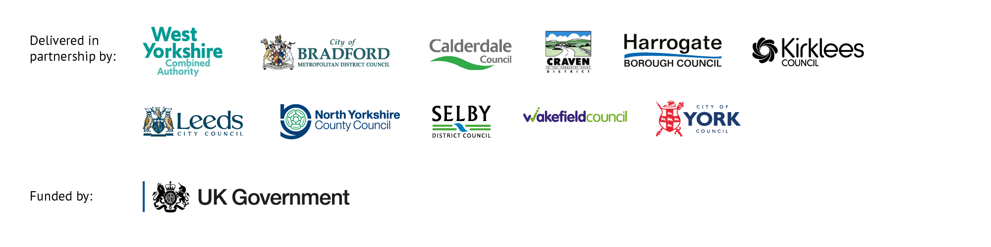 West Yorkshire Combined Authority, UK Goverment and West Yorkshire Districts logos